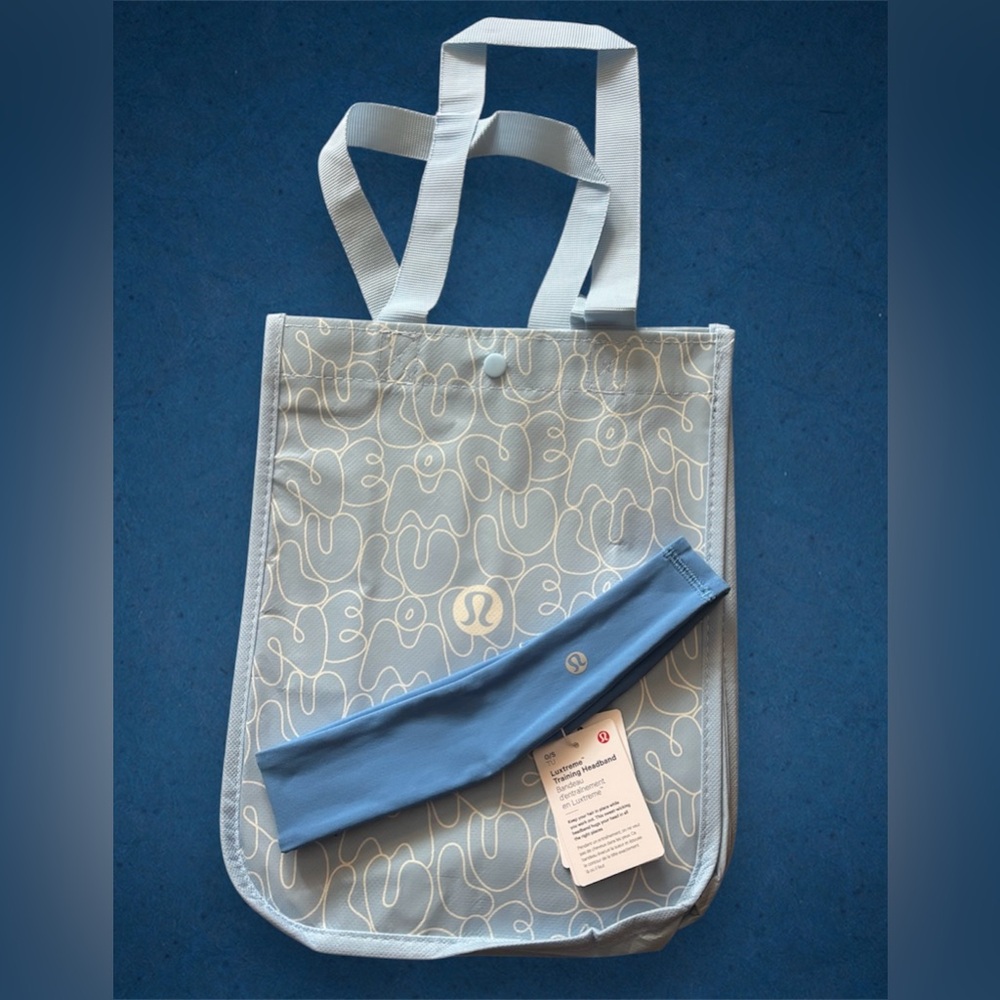 Lot of 2  NWT LULULEMON Luxtreme Training Headband Pool & Blue Bubble Shopper